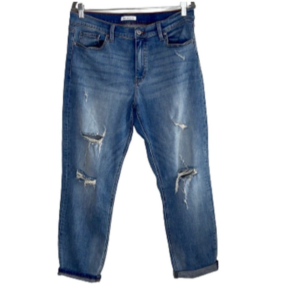 TheMogan Jeans Frankie Low Rise‎ Girlfriend Distressed Rip Roll Up Blue Size 13